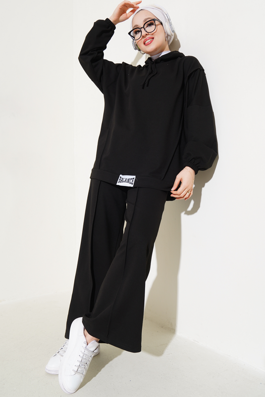 Balance Logo Hooded Oversized Two-Piece Set Black