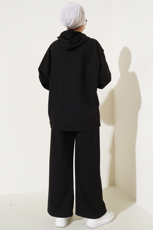 Balance Logo Hooded Oversized Two-Piece Set Black