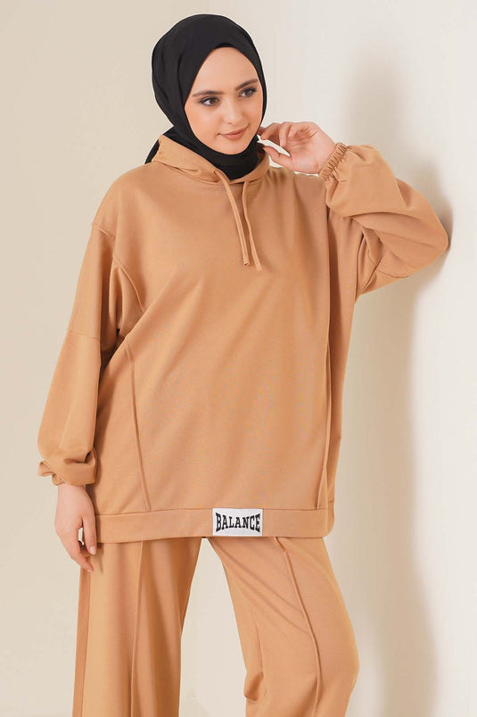 Ensemble double à capuche Balance Script Camel