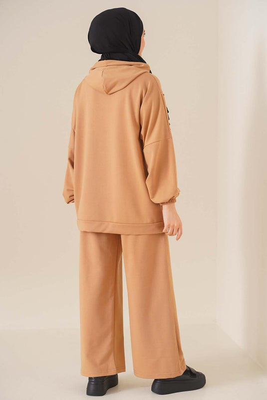 Ensemble double à capuche Balance Script Camel