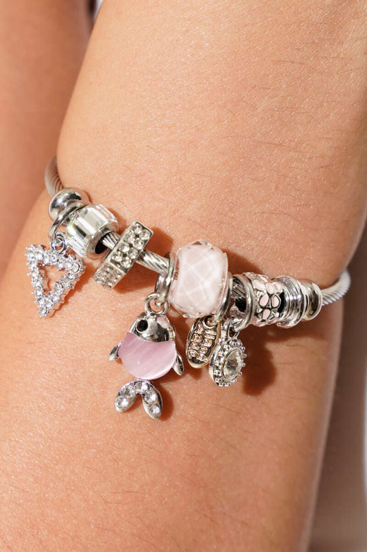 Braccialetto con ciondolo in pietra di pesce rosa