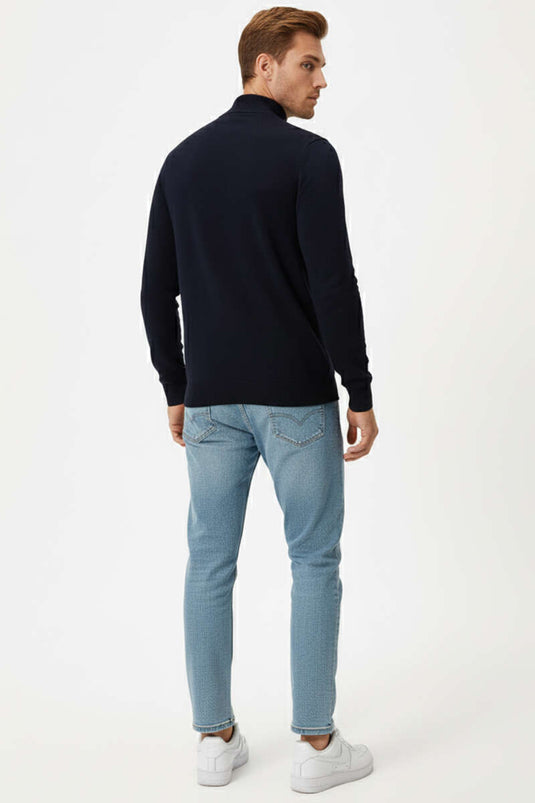 Maglione dolcevita da uomo in maglia blu navy