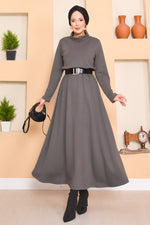 Robe hijab à col roulé et taille plissée grise