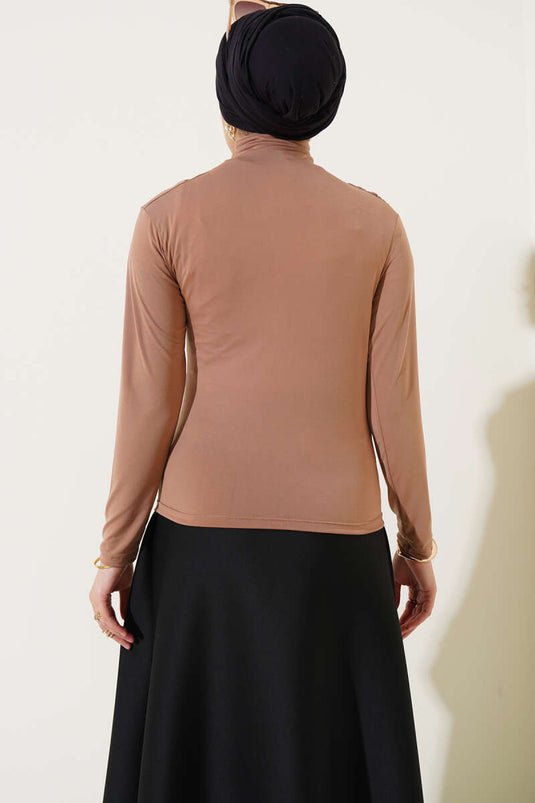 Turtleneck Ruched Blouse Latte