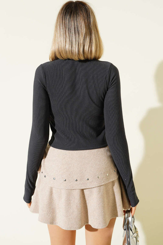 Fisherman Collar Ribbed Finger-Through Crop Smoked