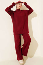 Ensemble Deux Pièces En Tricot À Col Roulé Bourgogne