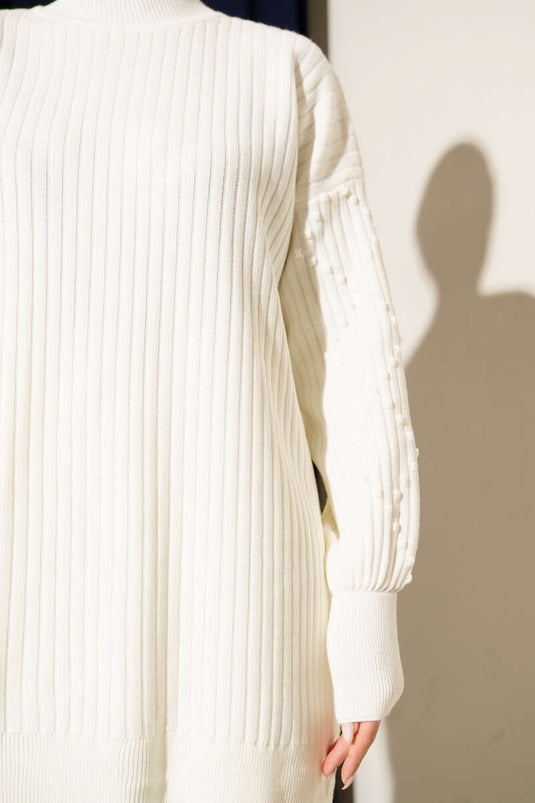 Balıkçı Yaka Fitilli Triko İkili Takım Ekru