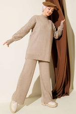 Ensemble Deux Pièces En Tricot À Col Roulé Rayé Vison