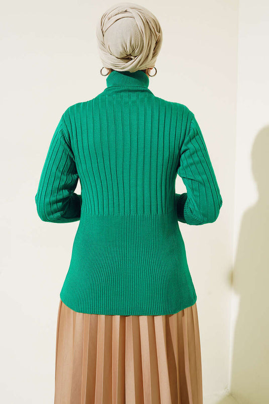 Maglione Maglia Dolcevita a Coste Verde