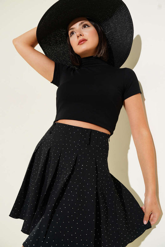 Black Turtleneck Short Sleeve Bodysuit