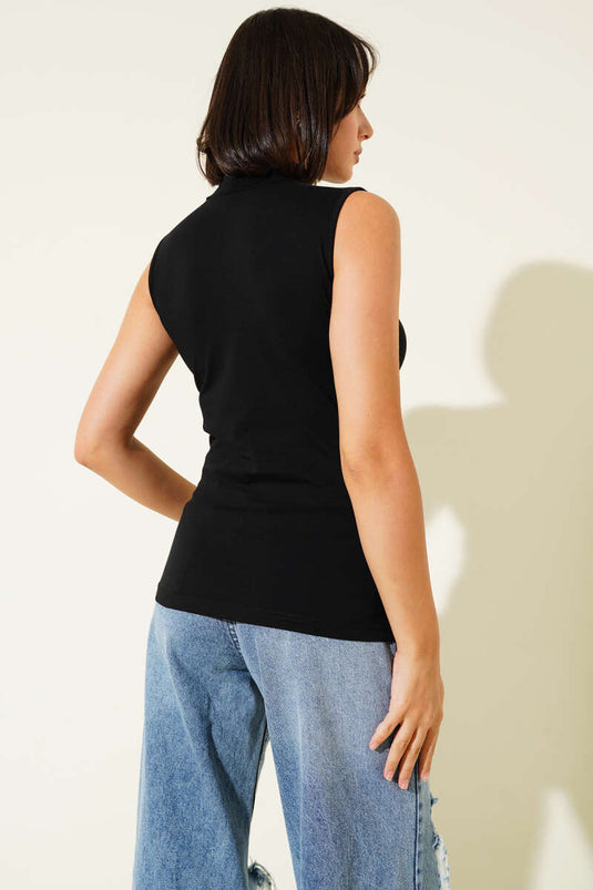 Black Sleeveless Turtleneck Bodysuit