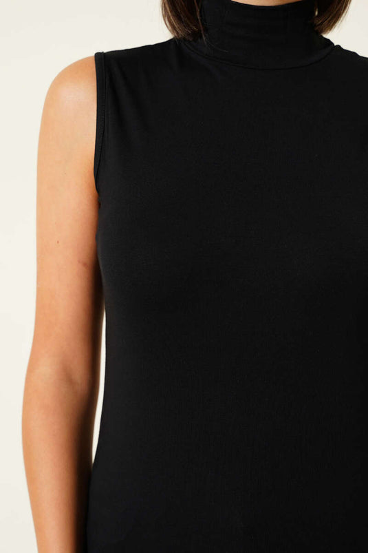 Black Sleeveless Turtleneck Bodysuit