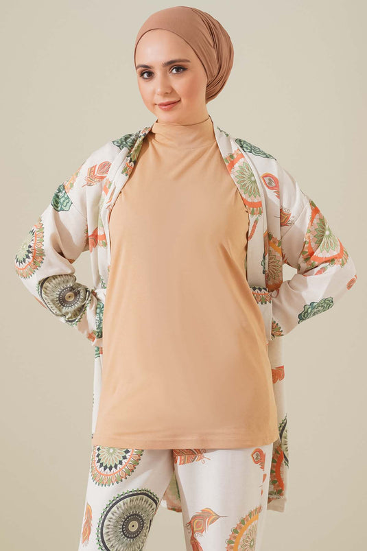 Blouse camel sans manches à col roulé