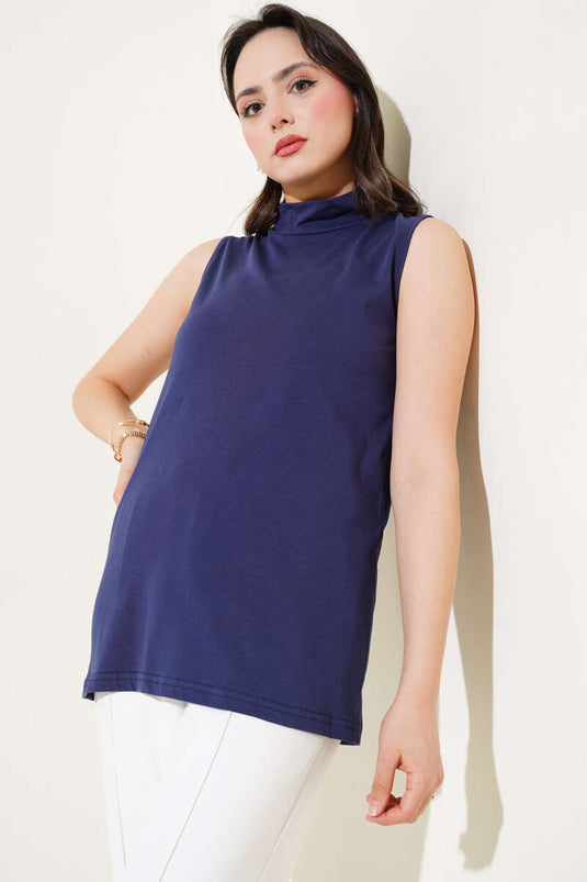 Turtleneck Sleeveless Parliament Blouse