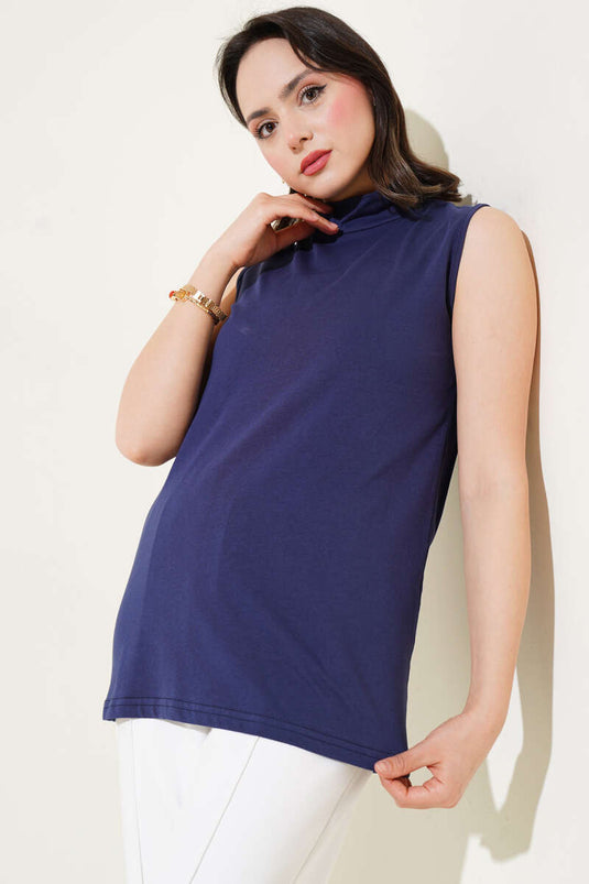 Blouse sans manches à col roulé, style parlementaire, col roulé