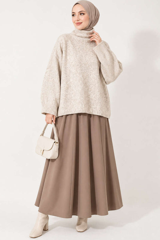 Pull En Maille Oversize À Col Rond Beige