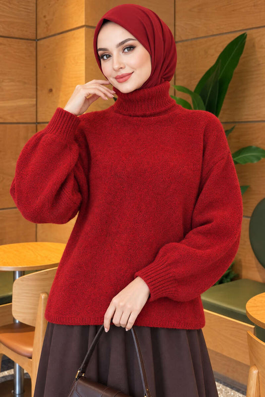 Maglione Oversize Con Collo Rotondo Bordeaux