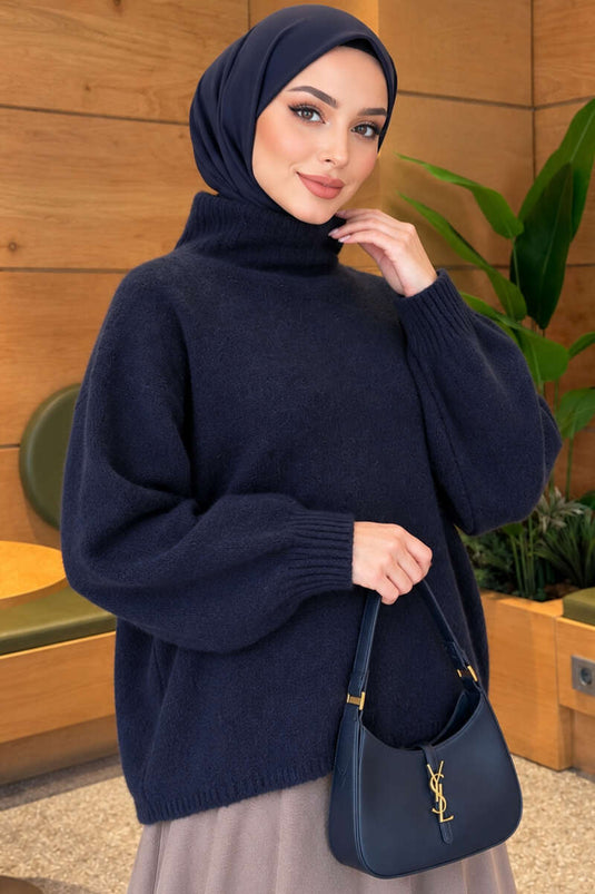 Navy Oversized Crew Neck Knit Sweater