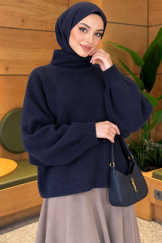 Navy Oversized Crew Neck Knit Sweater