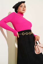 Pull En Maille Fuchsia À Col Roulé Et Trou Pour Le Pouce