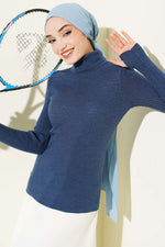 Pull en tricot col roulé à manches longues indigo