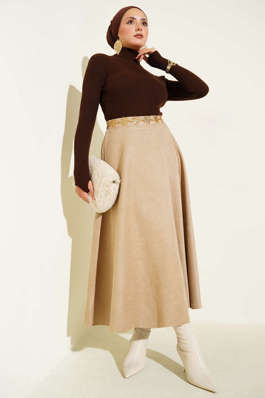 Turtleneck Thong Knit Sweater, Coffee