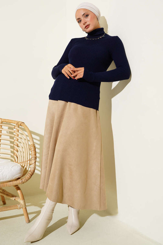 Pull col roulé en maille avec doigts rentrés bleu marine