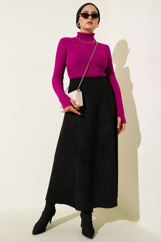 سترة محبوكة بدون أصابع بياقة مدورة أرجوانية