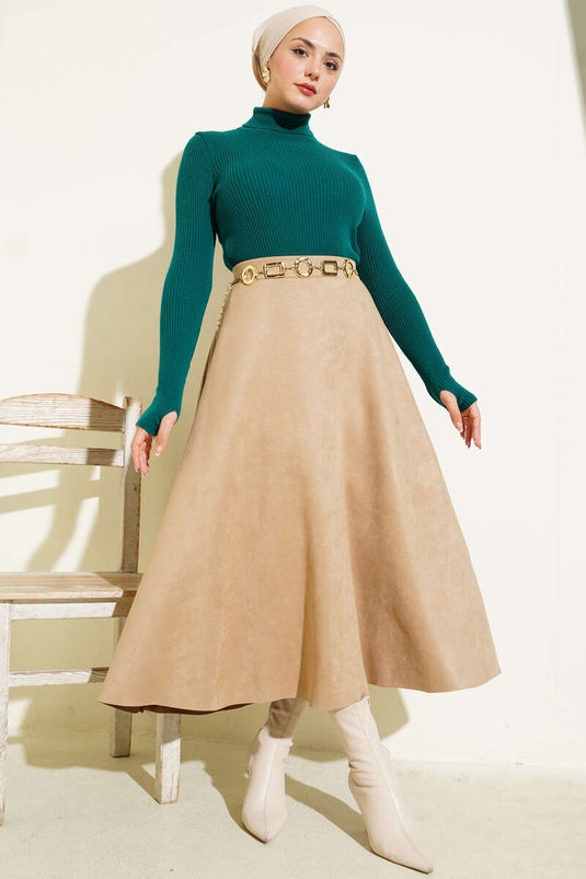 سترة محبوكة بياقة مدورة مطوية من نفطي