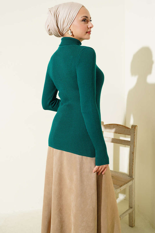 سترة محبوكة بياقة مدورة مطوية من نفطي