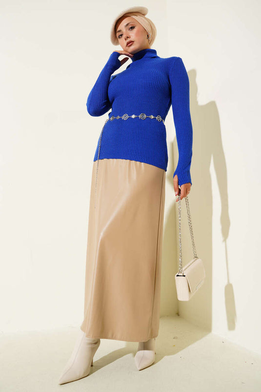 Turtleneck Finger-Tucked Knit Sweater Saks