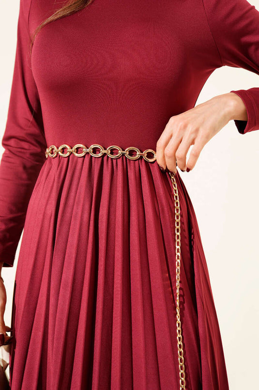 Robe mi-longue plissée à col marin bordeaux