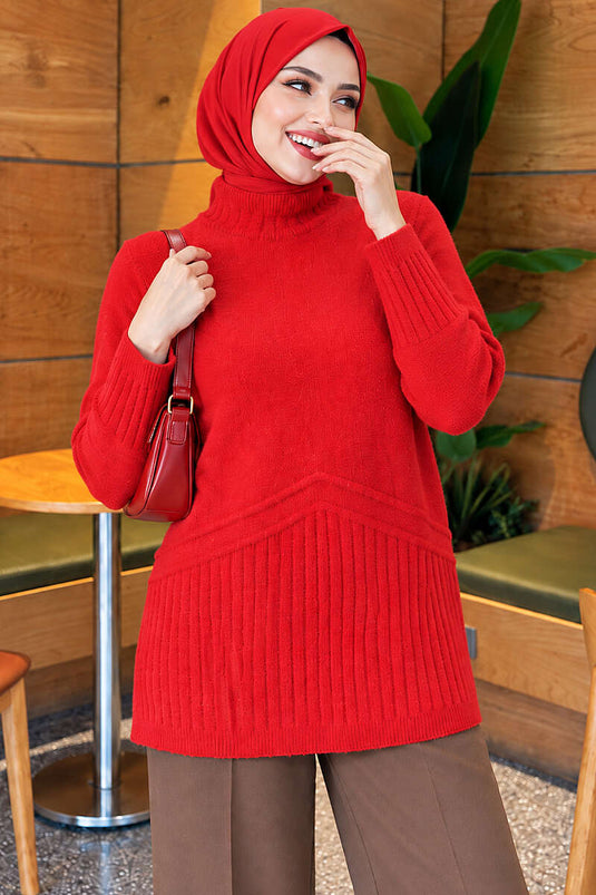 Túnica De Punto Con Cuello De Pescador Roja