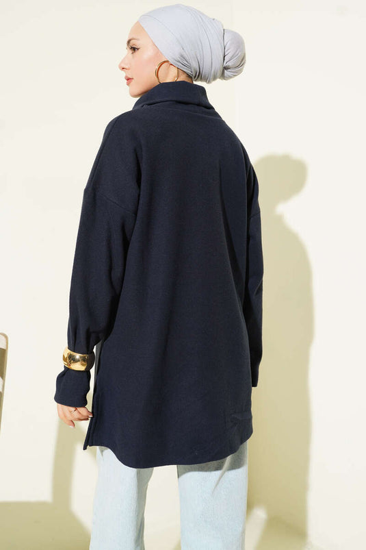 Tunique col marin en molleton bleu marine