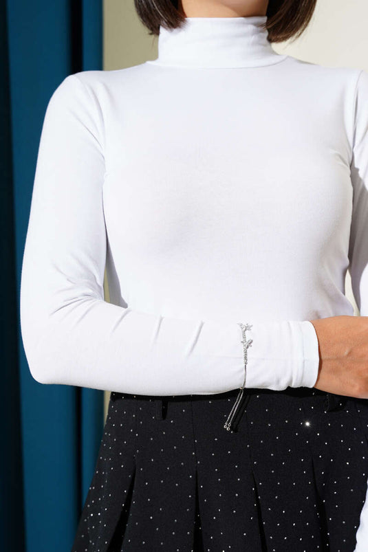 White Turtleneck Long Sleeve Bodysuit