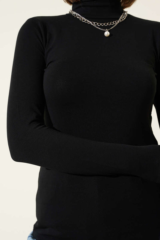 Black Turtleneck Long Sleeve Bodysuit