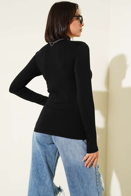 Black Turtleneck Long Sleeve Bodysuit