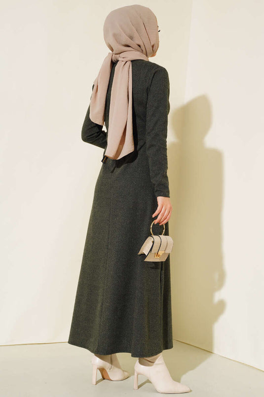 Kleid mit Fischgrätmuster Khaki