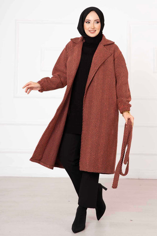 Fishbone Patterned Coat Brick