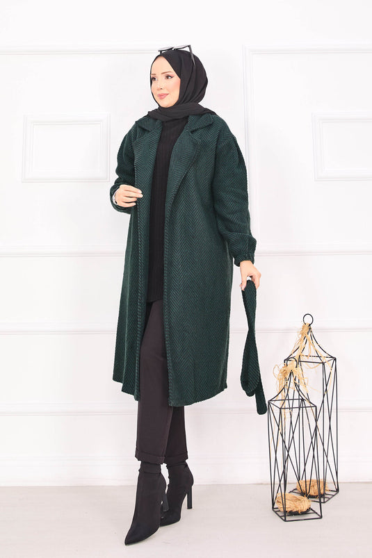 Fishbone Patterned Coat Emerald