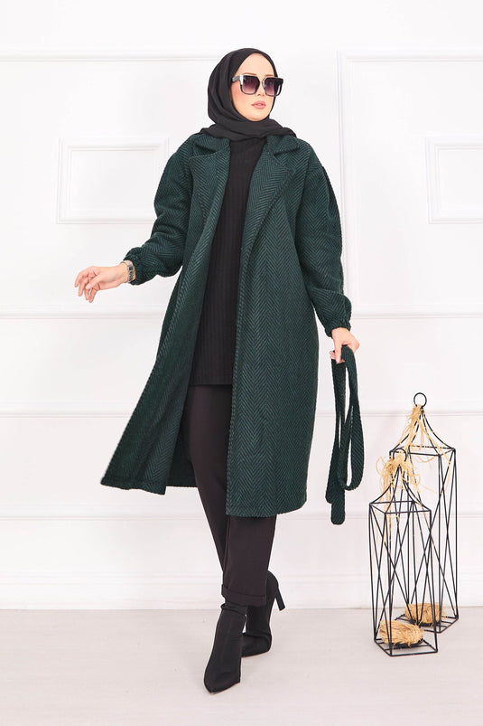 Fishbone Patterned Coat Emerald