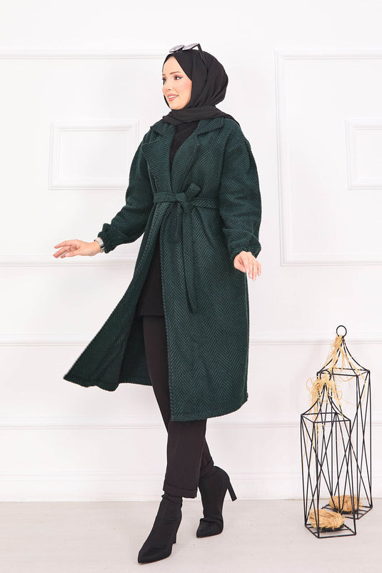 Fishbone Patterned Coat Emerald