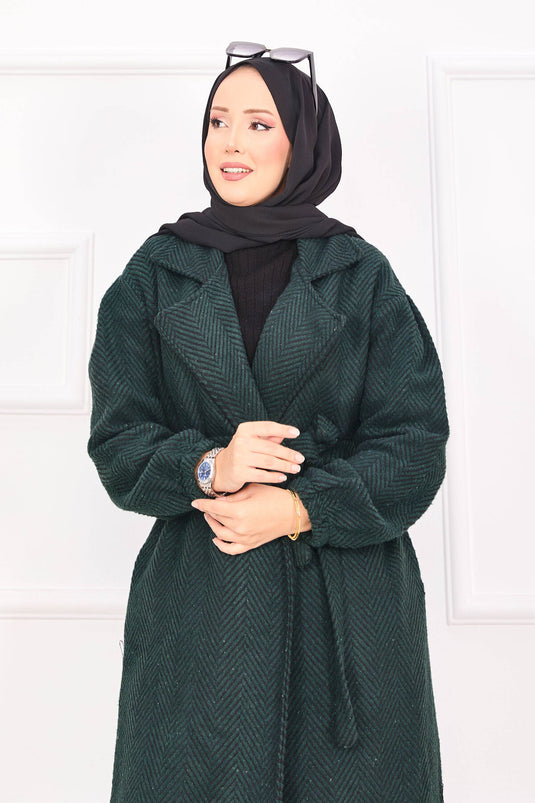 Fishbone Patterned Coat Emerald