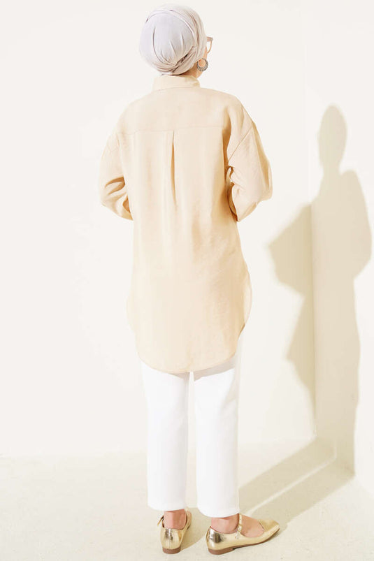 Balloon Sleeve Basic Shirt Beige