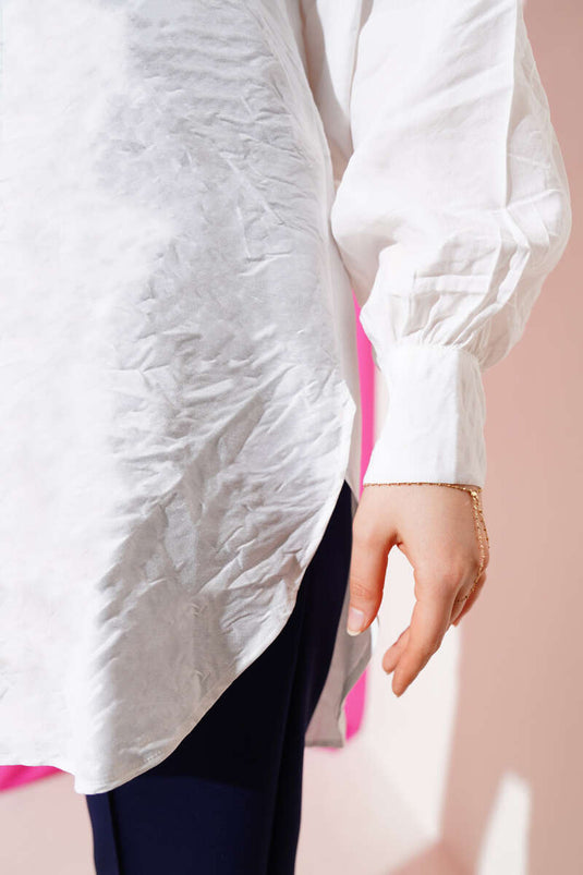 Balloon Sleeve Basic Shirt White