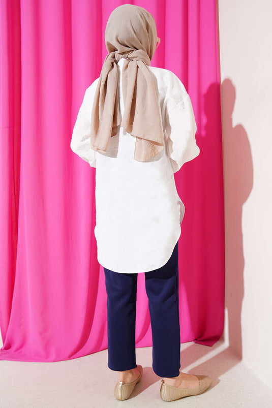 Balloon Sleeve Basic Shirt White