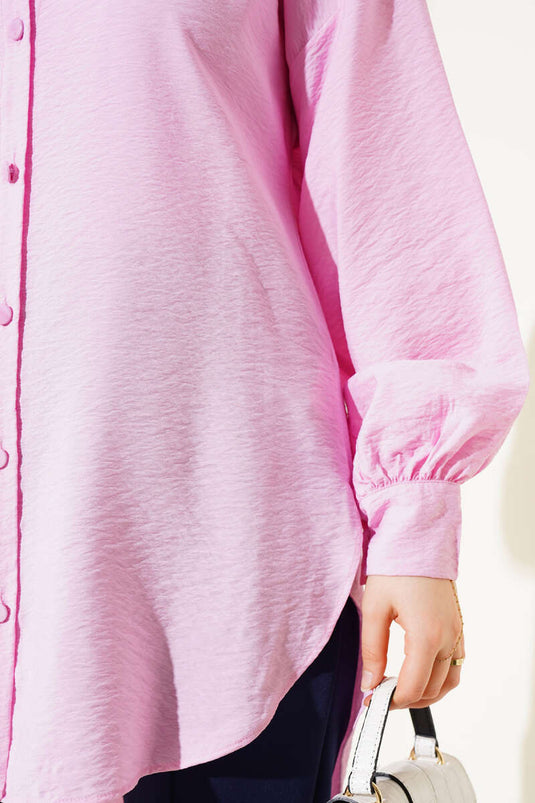 Balloon Sleeve Basic Shirt Pink