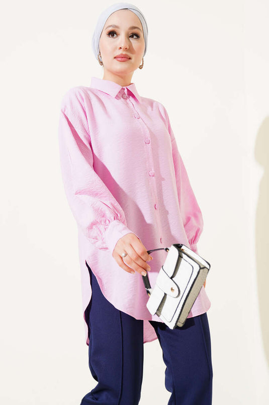 Balloon Sleeve Basic Shirt Pink