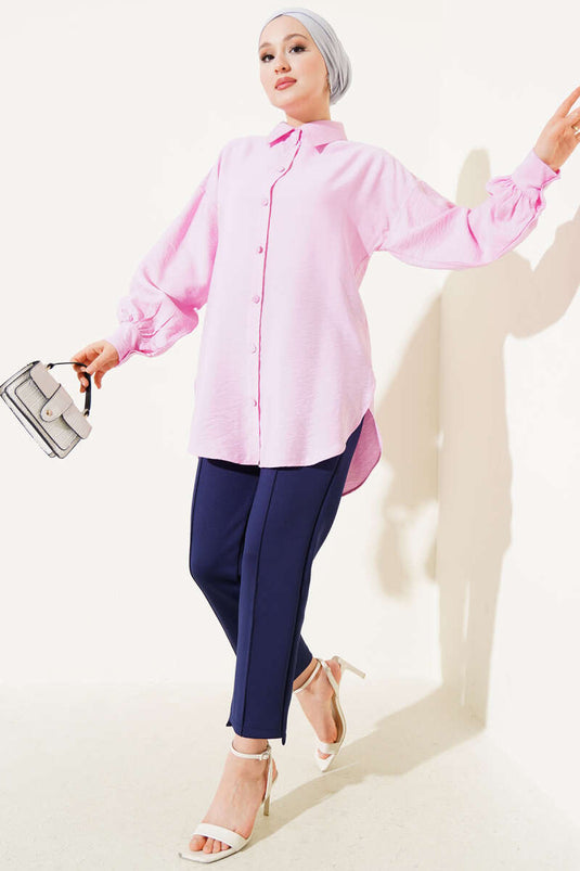 Balloon Sleeve Basic Shirt Pink