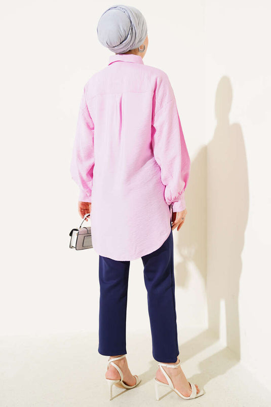 Balloon Sleeve Basic Shirt Pink